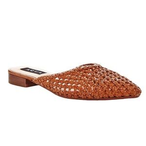 Aqua Leana Brown Leather Woven Slides Mules Flats - Size 8